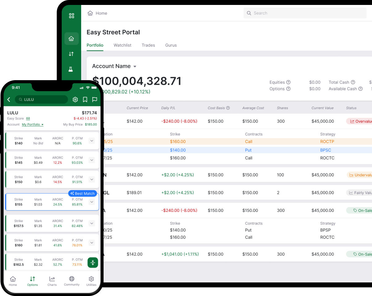 Easy St app on a phone next to the Easy Street Portal dashboard
